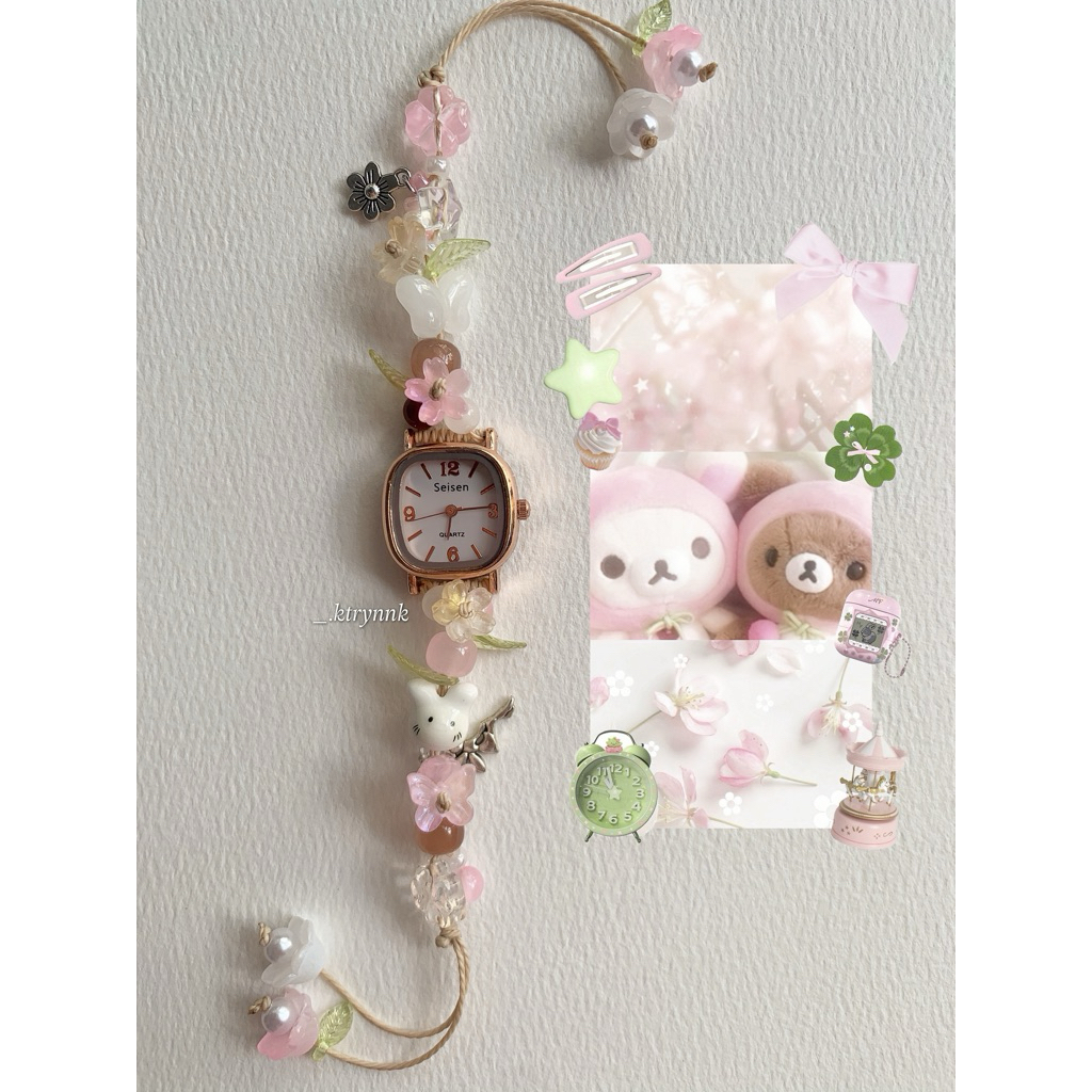 𝗛𝗔𝗡𝗗𝗠𝗔𝗗𝗘 | Đồng hồ handmade custom dây sáp, phong cách vườn hoa sò biển, giá rẻ | ktrynnk