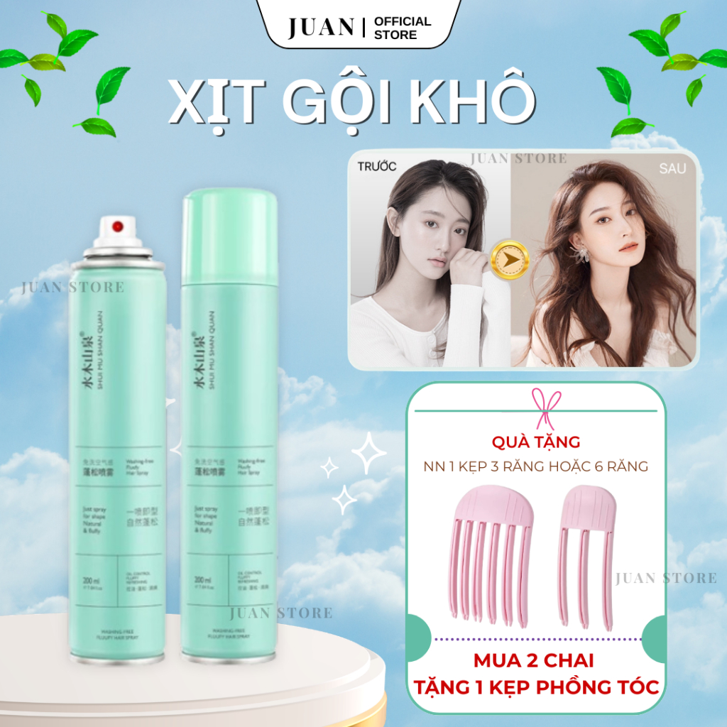 JUAN - Bình xịt gội khô 3 in 1, không có bột trắng (200ml) - SẴN HÀNG