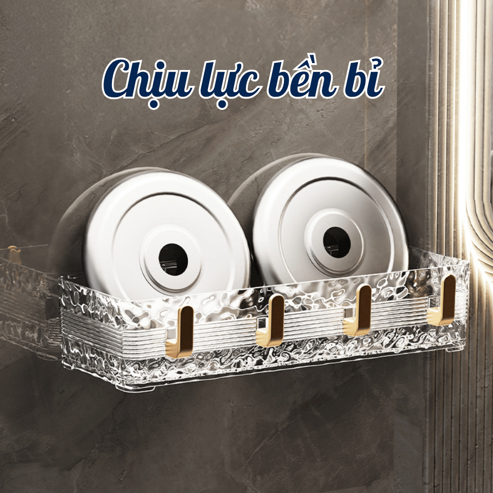 Kệ Treo Tường Nhà Tắm Trong Suốt Cao Cấp, Kệ Đựng Mỹ Phẩm, Sữa Tắm Có Móc Treo Tiện Lợi, Thoát Nước