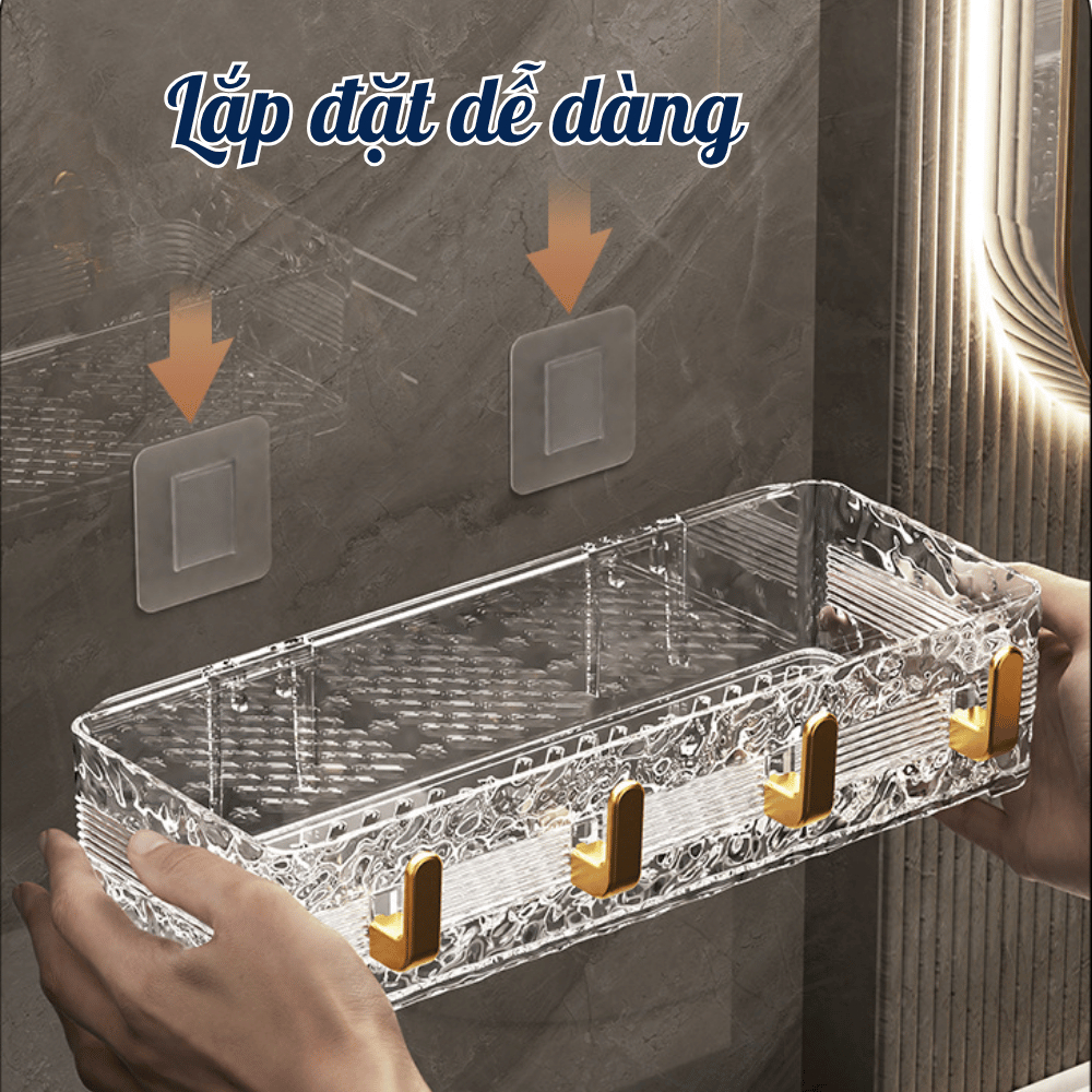 Kệ Treo Tường Nhà Tắm Trong Suốt Cao Cấp, Kệ Đựng Mỹ Phẩm, Sữa Tắm Có Móc Treo Tiện Lợi, Thoát Nước