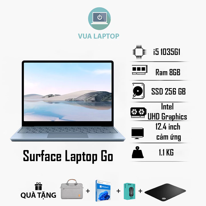 Surface Laptop Go Màn Cảm Ứng Màn 2k - Core i5 | RAM 8GB | SSD 256GB - Laptop Doanh Nhân Mỏng Nhẹ 1.1kg