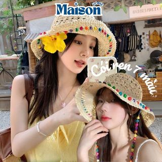 Mũ Cói Đi Biển Nữ MAISON Gấp Gọn Mềm Không Gãy Form, Nón Cói Quai Dây 7 Màu Xinh Xắn