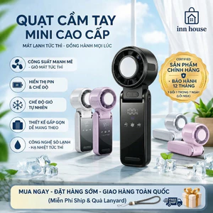 Quạt Mini Cầm Tay Tích Điện Gấp Gọn Đa Năng 4 in 1 - Công Nghệ Làm Lạnh, Để Bàn, Đeo Cổ Tiện Lợi