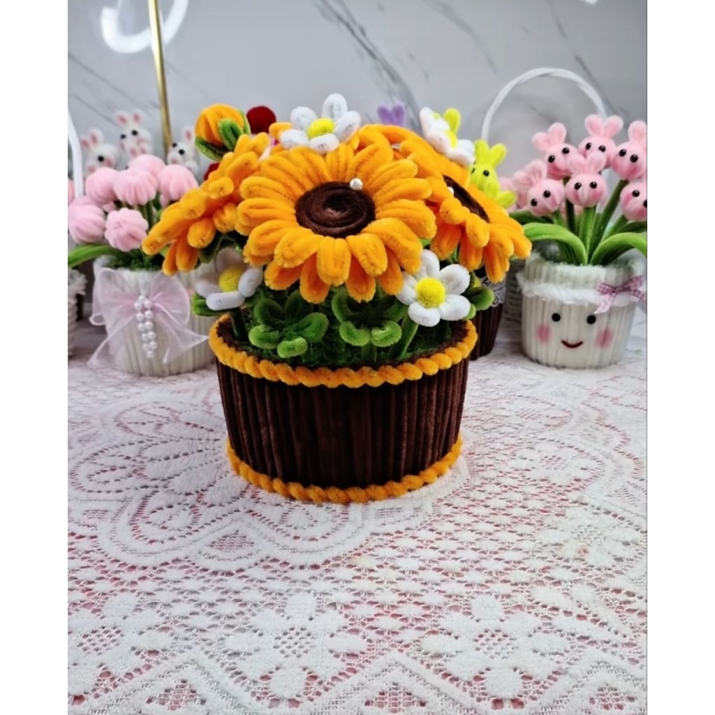Chậu Hướng Dương Kẽm Nhung , Chậu Hoa Hướng Dương Decor Bàn Học, Quà Tặng Siêu Xinh