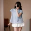 Set Áo Babydoll Kẻ Caro Tay Phồng Hari Mix Chân Váy Bí Dễ Thương Nữ Tính