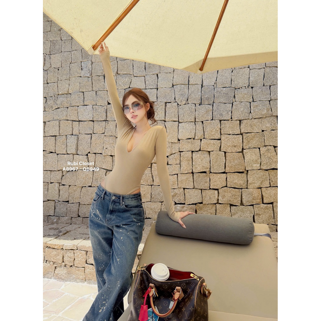 Quần jeans suông wash vẩy sơn Trân Ali