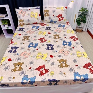 Bộ ga giường thun lạnh Hàn Quốc [ 4 MÓN] gồm 1 drap 2 áo gối nằm 1 áo gối ôm