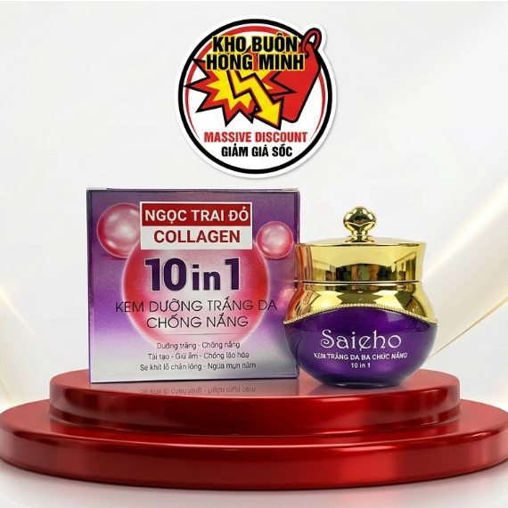 Kem Trắng Da Đa Chức Năng 10in1, Chống Nắng, Trắng Da, Ngừa Mụn - Ngọc Trai Đỏ Saieho (Tím)