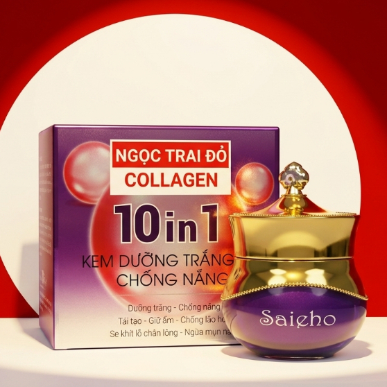 Kem Trắng Da Đa Chức Năng 10in1, Chống Nắng, Trắng Da, Ngừa Mụn - Ngọc Trai Đỏ Saieho (Tím)