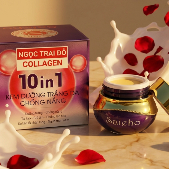 Kem Trắng Da Đa Chức Năng 10in1, Chống Nắng, Trắng Da, Ngừa Mụn - Ngọc Trai Đỏ Saieho (Tím)