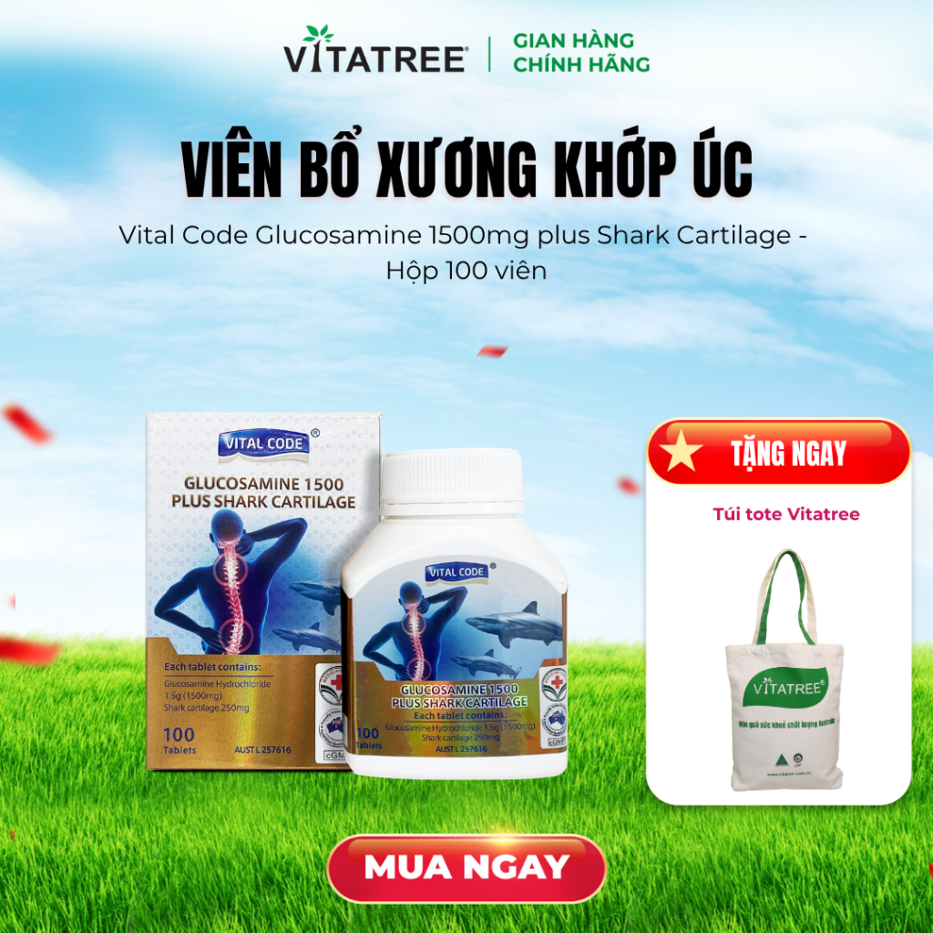 TPBVSK Vitatree Vital Code Glucosamine 1500mg Plus Shark Cartilage hộp ...