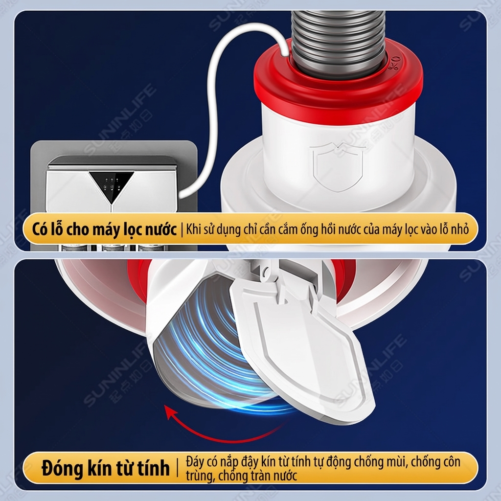 Ngăn mùi bồn rửa chén, Đầu nối silicon có lỗ cắm máy lọc nước chống trào ngược cống