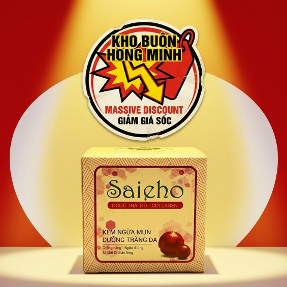 Kem Mụn Thâm Trắng Da, Liền Sẹo, Chống Nắng, Saieho Ngọc Trai Đỏ Collagen (Trắng-Hồng)