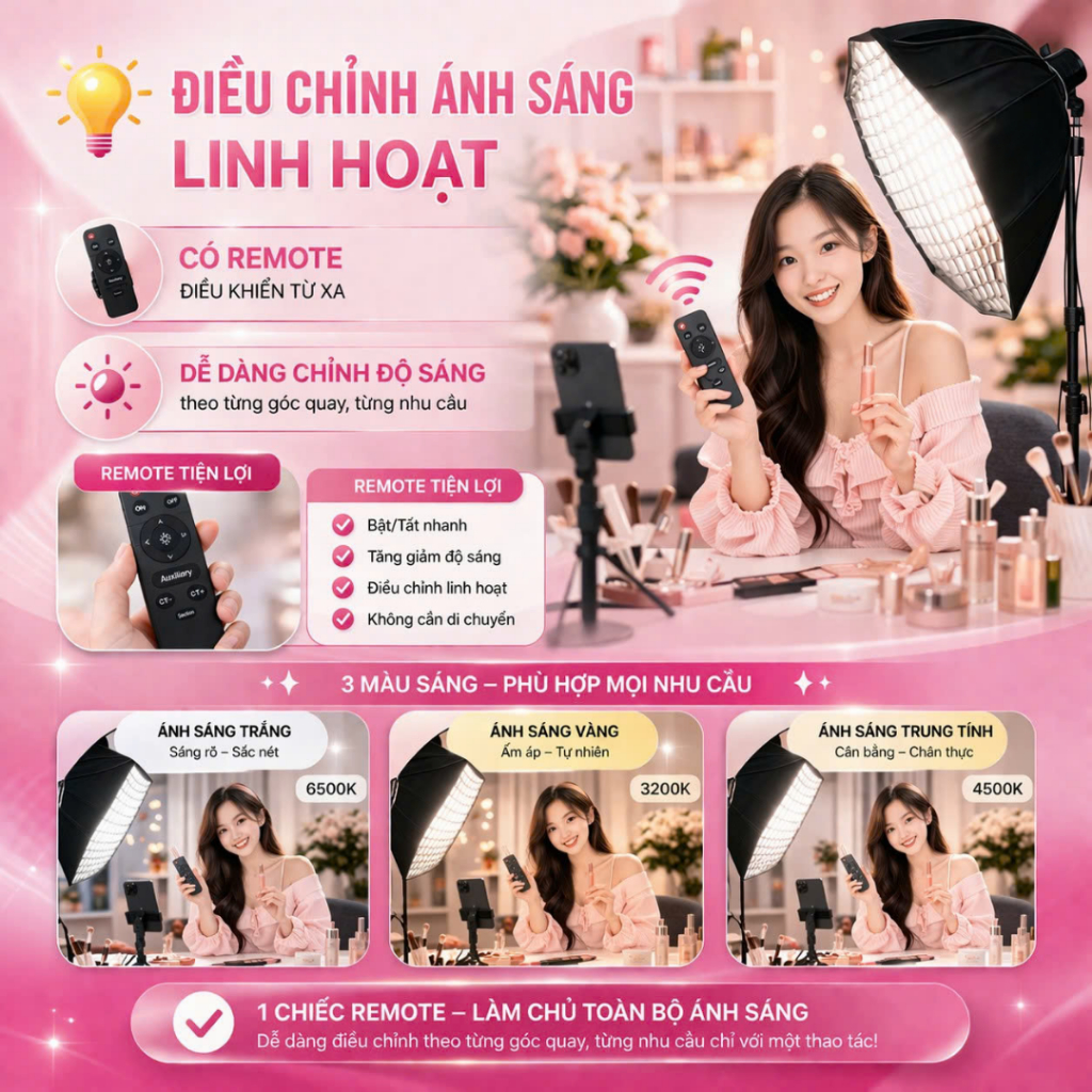 Đèn trợ sáng livestream, Softbox Tổ Ong cao cấp Đèn Bát Giác Bediro chân 2m8 trợ sáng chụp ảnh sản phẩm, beauty ,makup