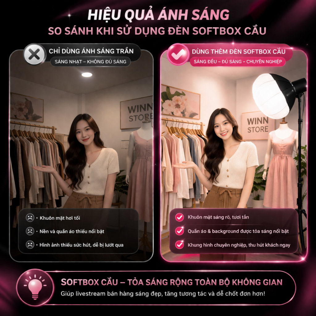 HỎA TỐC HN - Đèn livestream softbox cầu 800SS chân 2m8, trợ sáng studio, livestream bán hàng, quay video chuyên nghiệp