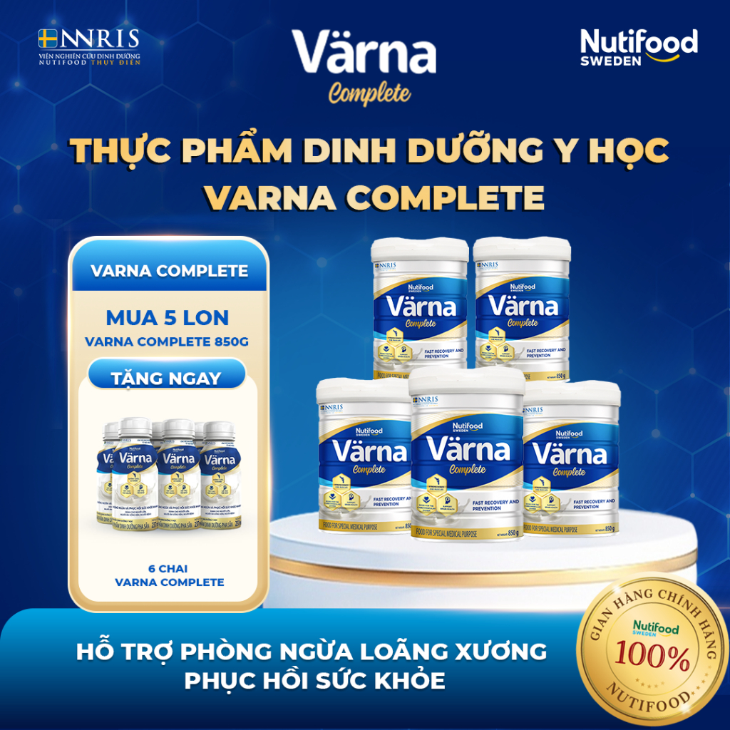 Sữa Bột Varna Complete (5 Lon 850g Tặng 6 Sữa Nước Pha Sẵn) - Hỗ Trợ Xương Khớp, Hồi Phục Sức Khỏe