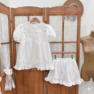 Set áo thô phối bèo ren, áo kèm quần chun co giãn LAVIAN S63