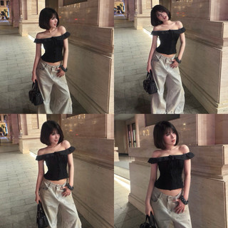 CHILLIE TOP - Áo Kiểu Bôi Thêu DEROSE Trễ Vai Mang Được 2 Kiểu Thắt Dây Sau Lưng - Áo BabyDoll thiết eo AB211