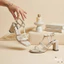 Giày Cao Gót 7P Đế Vuông Sandal Quai Ngang 3 Dây HADU MM7159 Da Vân Siêu Bền BH 12T