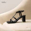 Giày Cao Gót 7P Đế Vuông Sandal Quai Ngang 3 Dây HADU MM7159 Da Vân Siêu Bền BH 12T