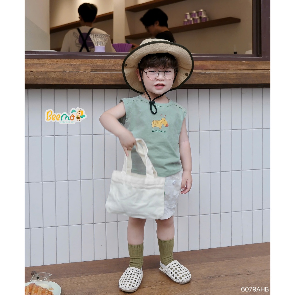 Áo ba lỗ in hình động vật Beemo chất liệu cotton co giãn thoáng khí cho bé 9-21kg