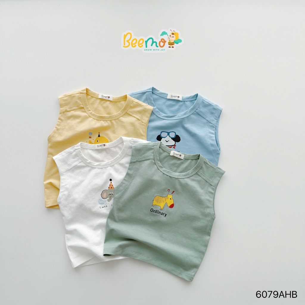 Áo cotton ba lỗ in hoạ tiết dễ thương cho bé trai, áo thun tanktop mềm mát cho bé