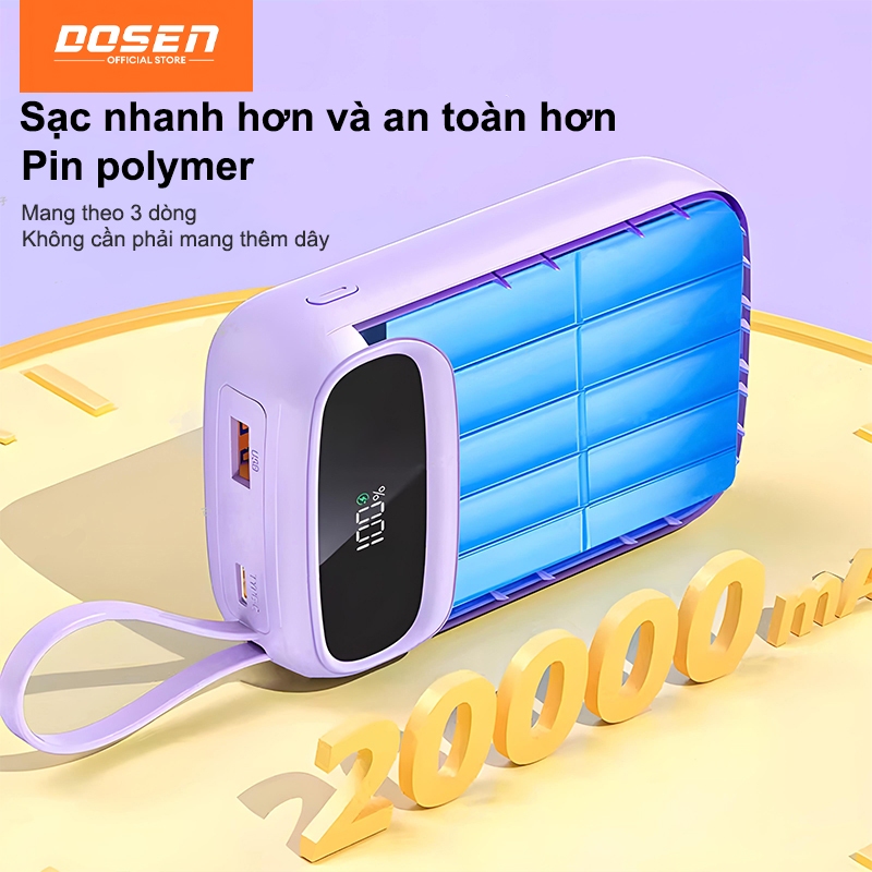 DOSEN Pro sạc dự phòng power bank pd22.5w 10000mah tự mang theo dây đôi pin dự phòng màn hình led tích hợp tích hợp | BigBuy360 - bigbuy360.vn