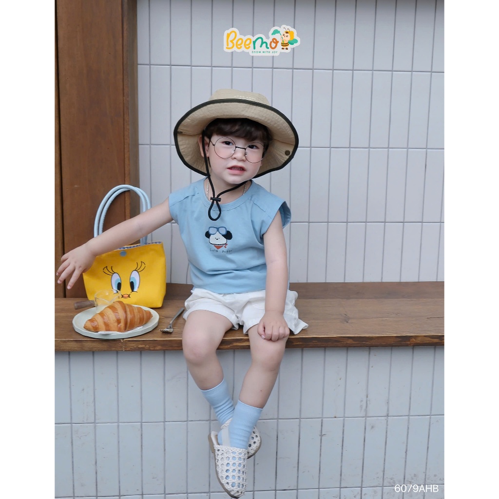 Áo ba lỗ in hình động vật Beemo chất liệu cotton co giãn thoáng khí cho bé 9-21kg