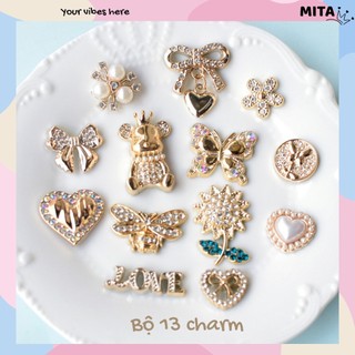 Bộ 13 Sticker, Charm 3D chủ đề Hoa hướng dương bling nhựa cứng gắn Dép Sục, Cá sấu JB-454 Mita