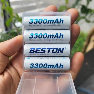 Vỉ 4 viên pin sạc Beston AA 3300mAh 1.2V Ni-Mh - kèm hộp nhựa (trắng)