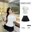 _DORY CHIC_Áo kẻ trễ vai tay cộc có bo eo hông mix chân váy lẻ rời siêu xinh A002