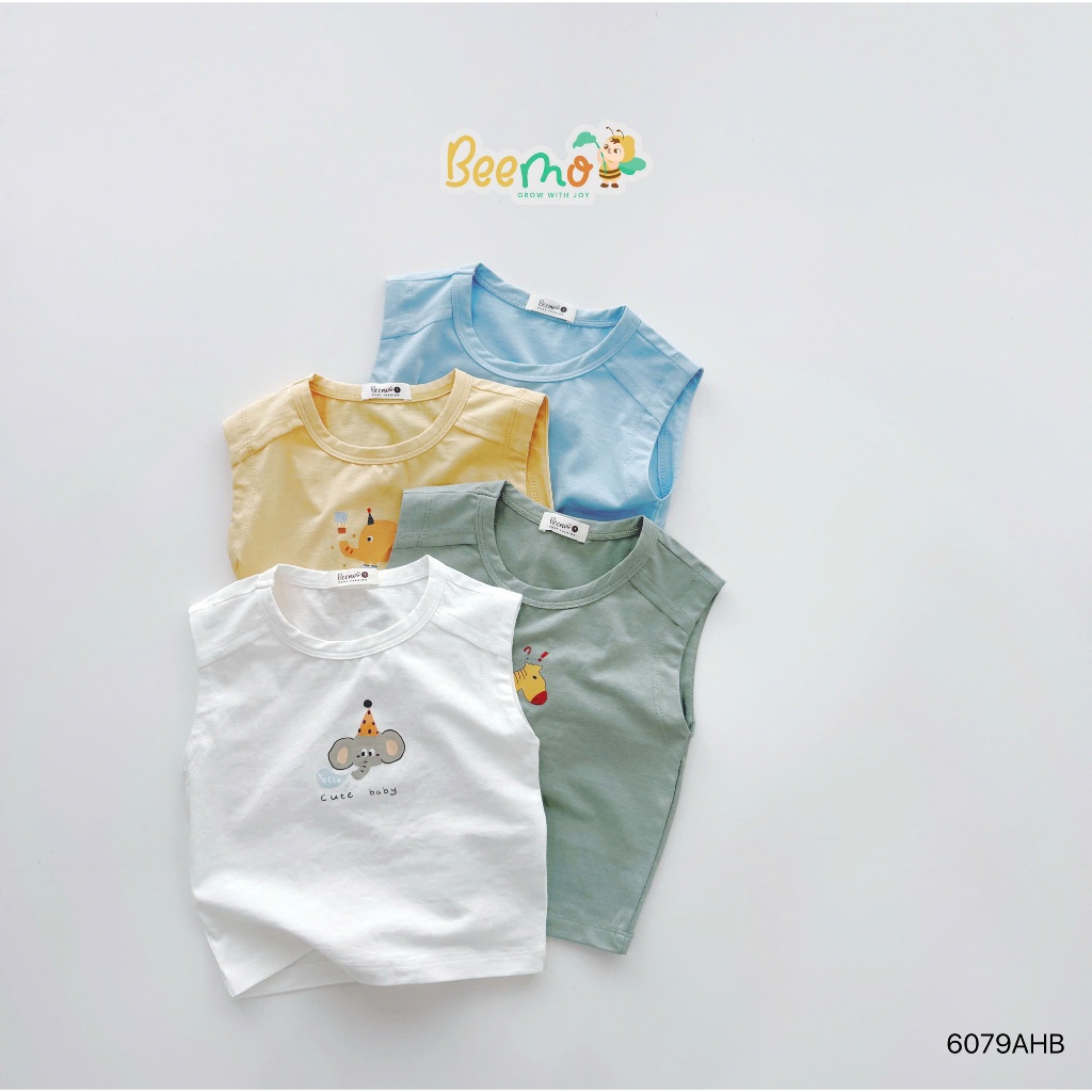 Áo ba lỗ in hình động vật Beemo chất liệu cotton co giãn thoáng khí cho bé 9-21kg