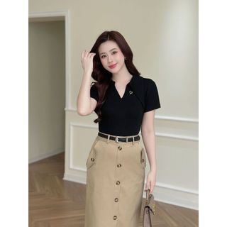 Áo thun cổ tim phối tay cộc LA440