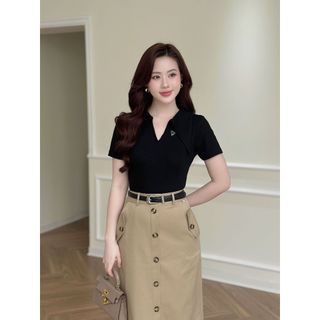 Áo thun cổ tim phối tay cộc LA440