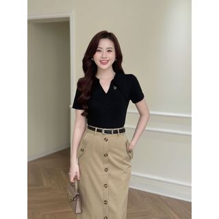 Áo thun cổ tim phối tay cộc LA440