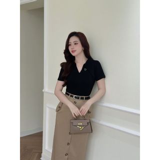 Chân váy midi LV178 dáng dài phối hàng cúc giả