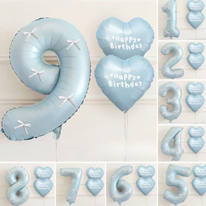 Set Bóng Số Hồng, Xanh Pastel Kèm Nơ – Bóng Bay Trang Trí Sinh Nhật, Bong Bóng Decor Tiệc Thôi Nôi