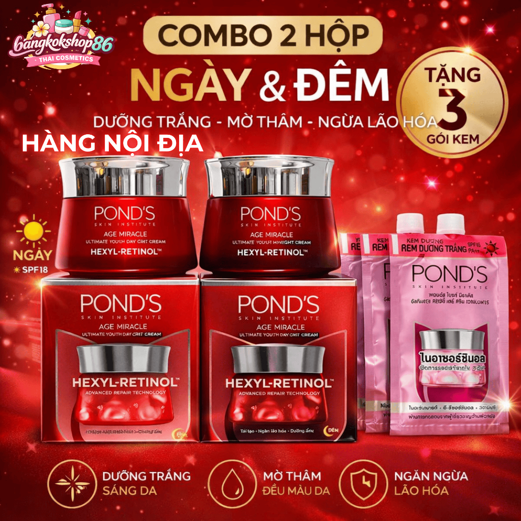 (Mua 2 Tặng 3) Combo 2 Hộp Kem Dưỡng Da Pond’s Age Miracle Hexyl-Retinol Ngày & Đêm – Trắng Da, Mờ Thâm, Chống Lão Hóa