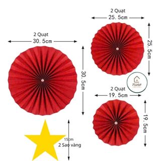 Combo 6 Quạt Giấy Cờ Đỏ Sao Vàng Decor 30/4 - Set Trang Trí "Tôi Yêu Việt Nam" Kim Tuyến Đẹp Cho Quán Cafe, Lớp Học
