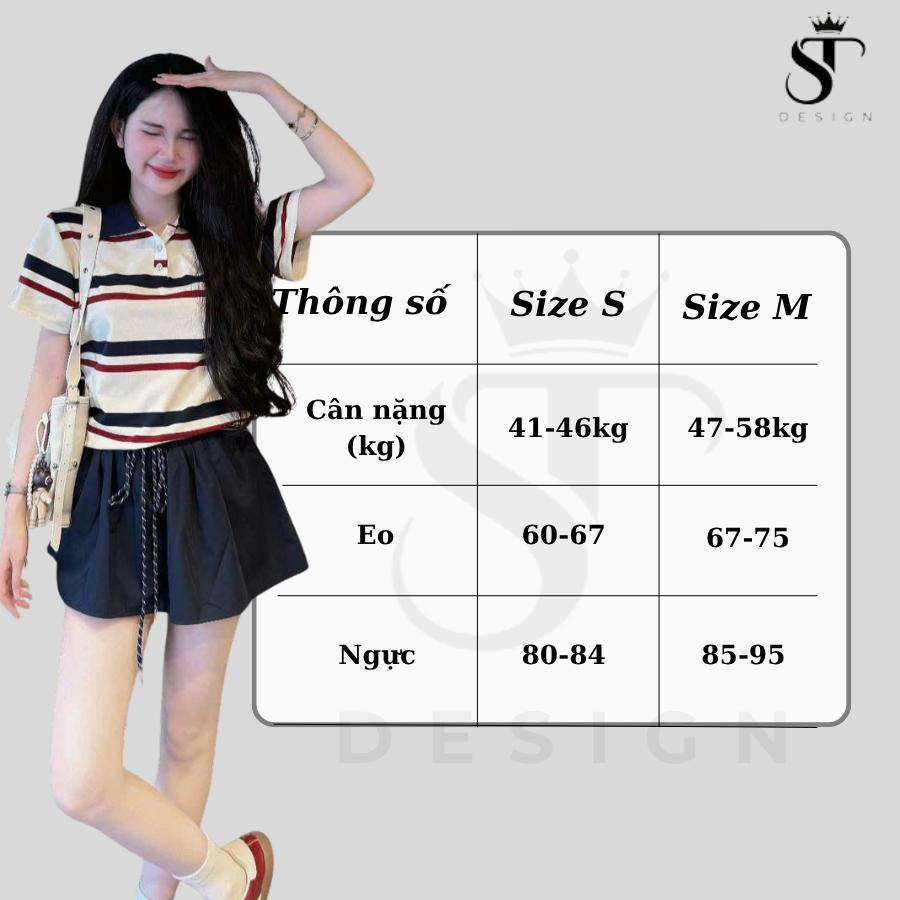 Set áo polo kẻ trend + chân váy xanh than dáng xòe hàng QC cao cấp - ST Design - 24