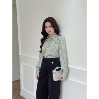 Quần LQ057 ống suông phối đai giả lệch đính khuy