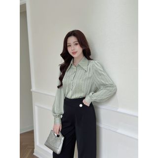 Quần LQ057 ống suông phối đai giả lệch đính khuy