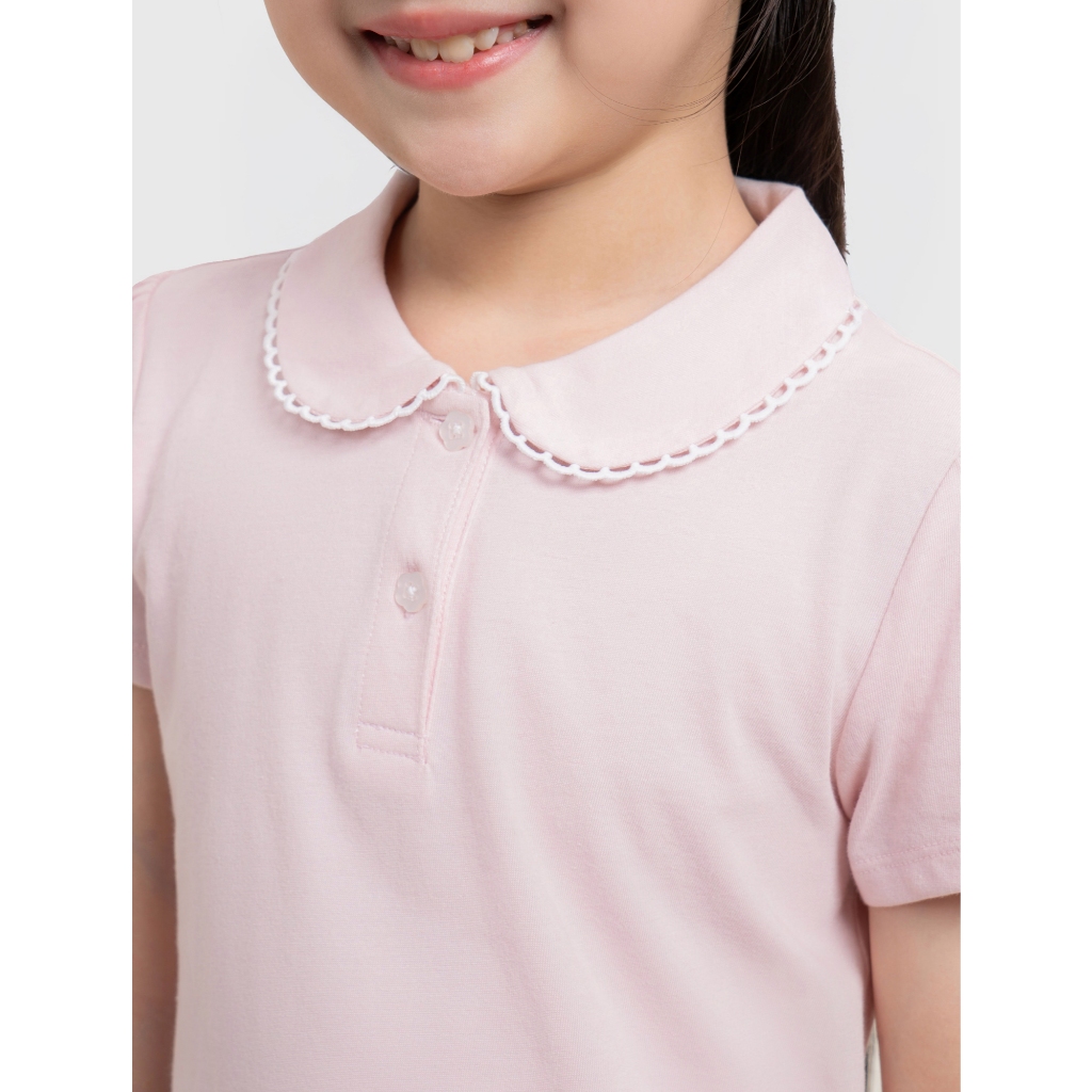 Áo polo bé gái CANIFA chất cotton USA cổ lá cộc tay phối viền PS26 1TP26S001