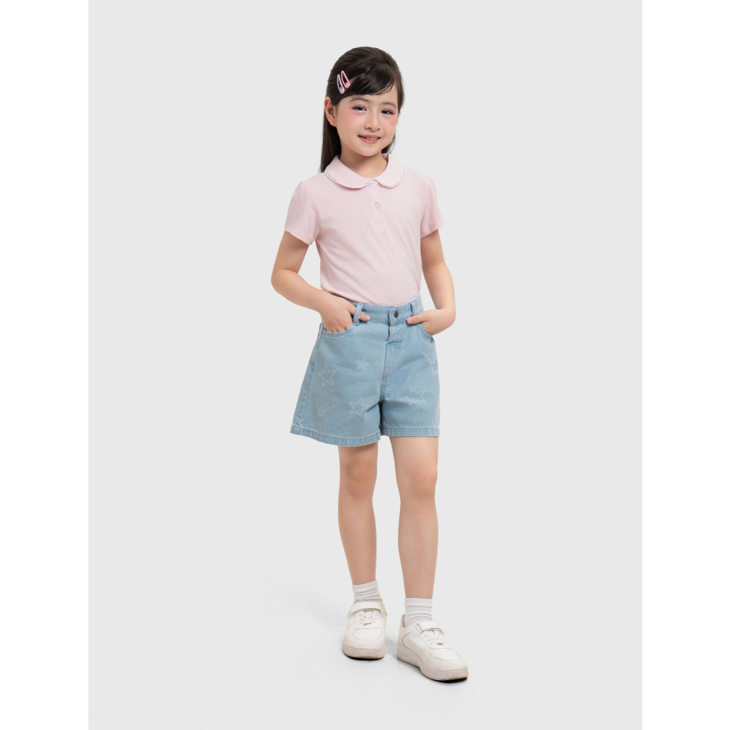 Áo polo bé gái CANIFA chất cotton USA cổ lá cộc tay phối viền PS26 1TP26S001