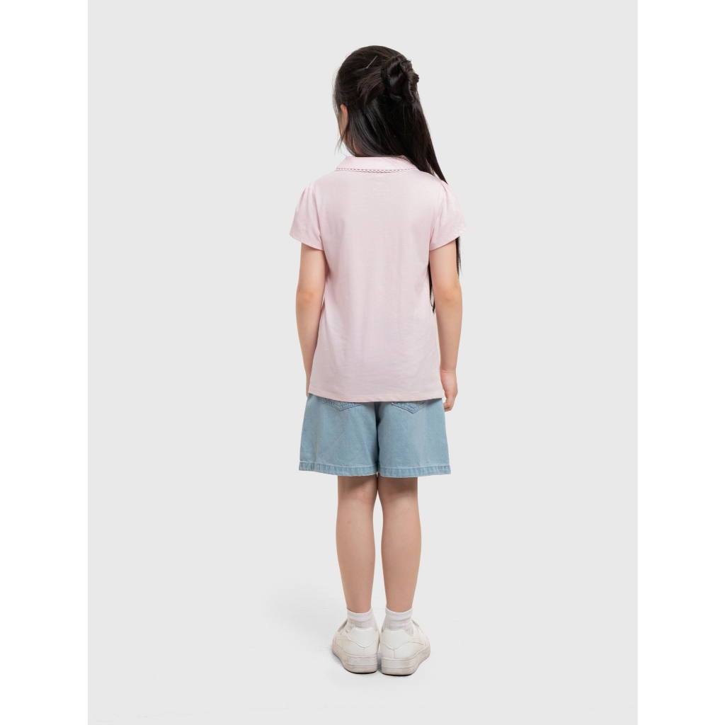 Áo polo bé gái CANIFA chất cotton USA cổ lá cộc tay phối viền PS26 1TP26S001