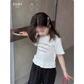 [B&G] Sét bộ Áo thun mềm mát quần suông dài chấm bi phối ren cực đáng yêu cho bé gái từ 10-45kg