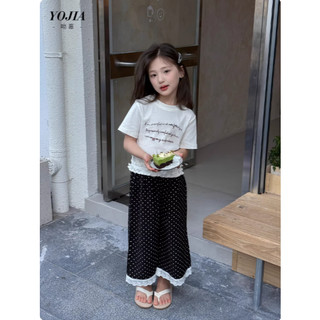 [B&G] Sét bộ Áo thun mềm mát quần suông dài chấm bi phối ren cực đáng yêu cho bé gái từ 10-45kg