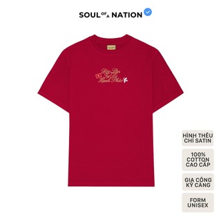 Áo thun ĐỎ ĐÔ THÊU TIÊU NGỮ VIỆT NAM phối với chỉ thêu Kim Tuyến Lấp Lánh form basic 100% cotton SOUL OF A NATION