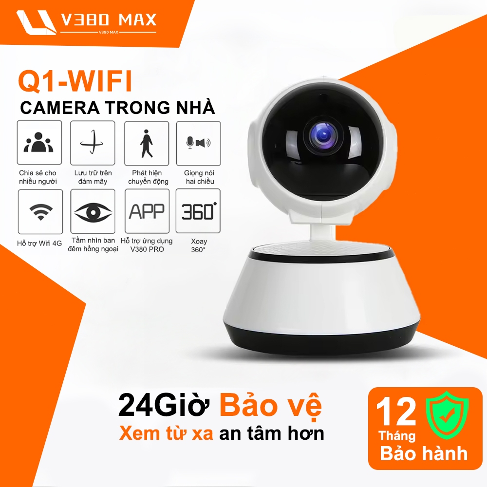 V380 MAX Q1 CCTV Kết nối WiFi Camera an ninh nhà thông minh IP Camera Baby/Pet/Nanny HD 1080P