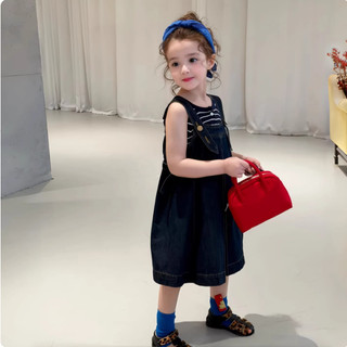 [B&G] Sét váy yếm jean kèm áo cotton thun sát nách cá tính cho bé gái từ 10-45kg(2-12 tuổi)